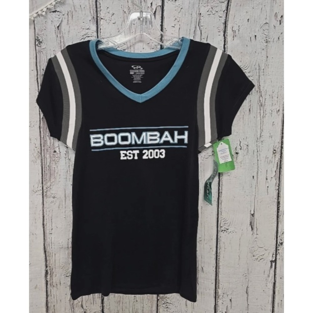NWT Boombah Womens S Semi Fitted V Neck Athletic T Shirt Black Logo Tee